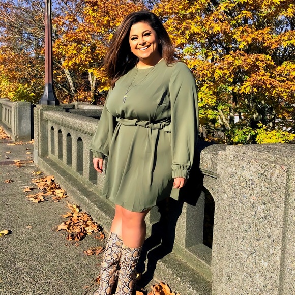 ASOS Curve Dresses & Skirts - Army Green Waist Synching Dress || Size 14